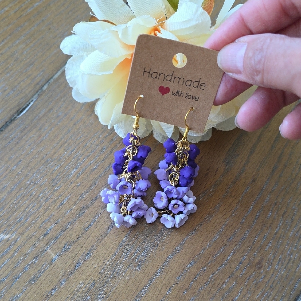 Handmade Purple and Gold Floral Earrings